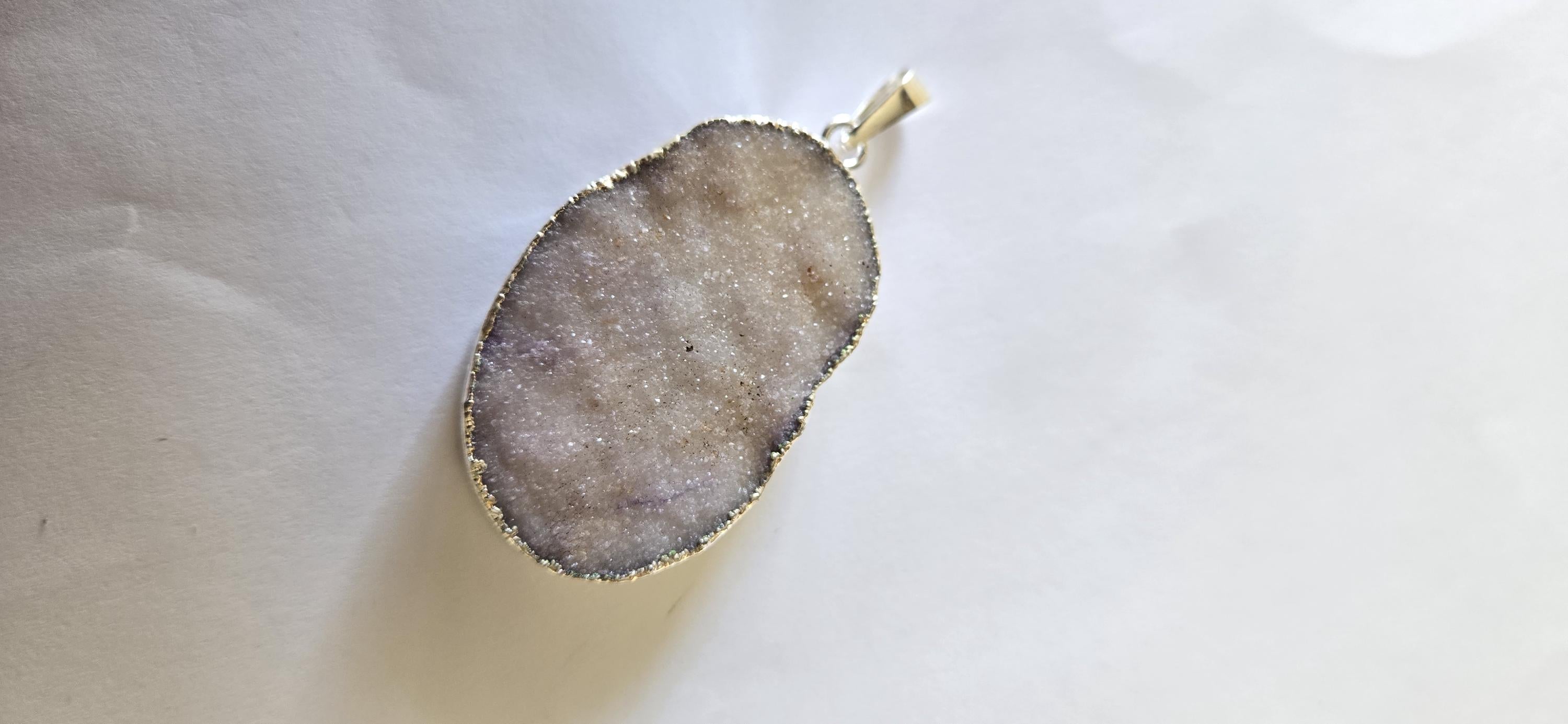 Purplish shimmer Druzy agate geode silver edged pendant - SP020A
