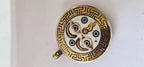 Reversible Tibetan Buddha eye and double dorje turquoise coral brass inlaid pendant - PM247G