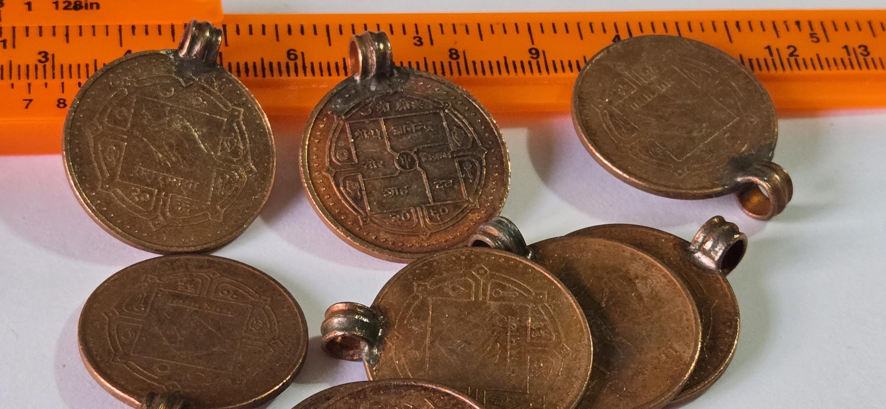 2 Coins- 25 mm old Nepal coin pendant charms - BD952G