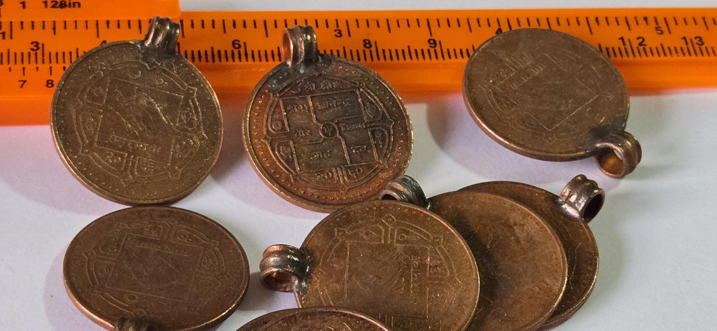 2 Coins- 25 mm old Nepal coin pendant charms - BD952G
