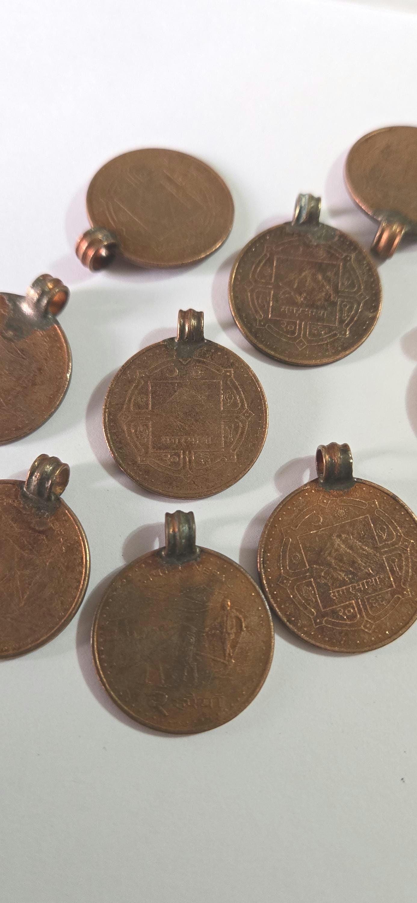 2 Coins- 25 mm old Nepal coin pendant charms - BD952G