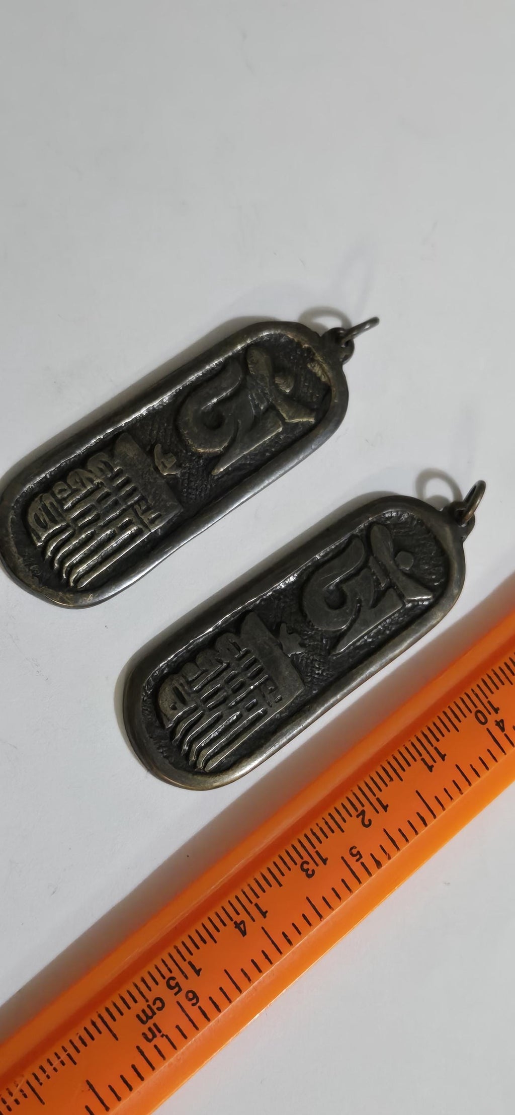 Tibetan Om and kalchakra mantra inscribed brass pendant rectangular bar shape keyring charm CP005B