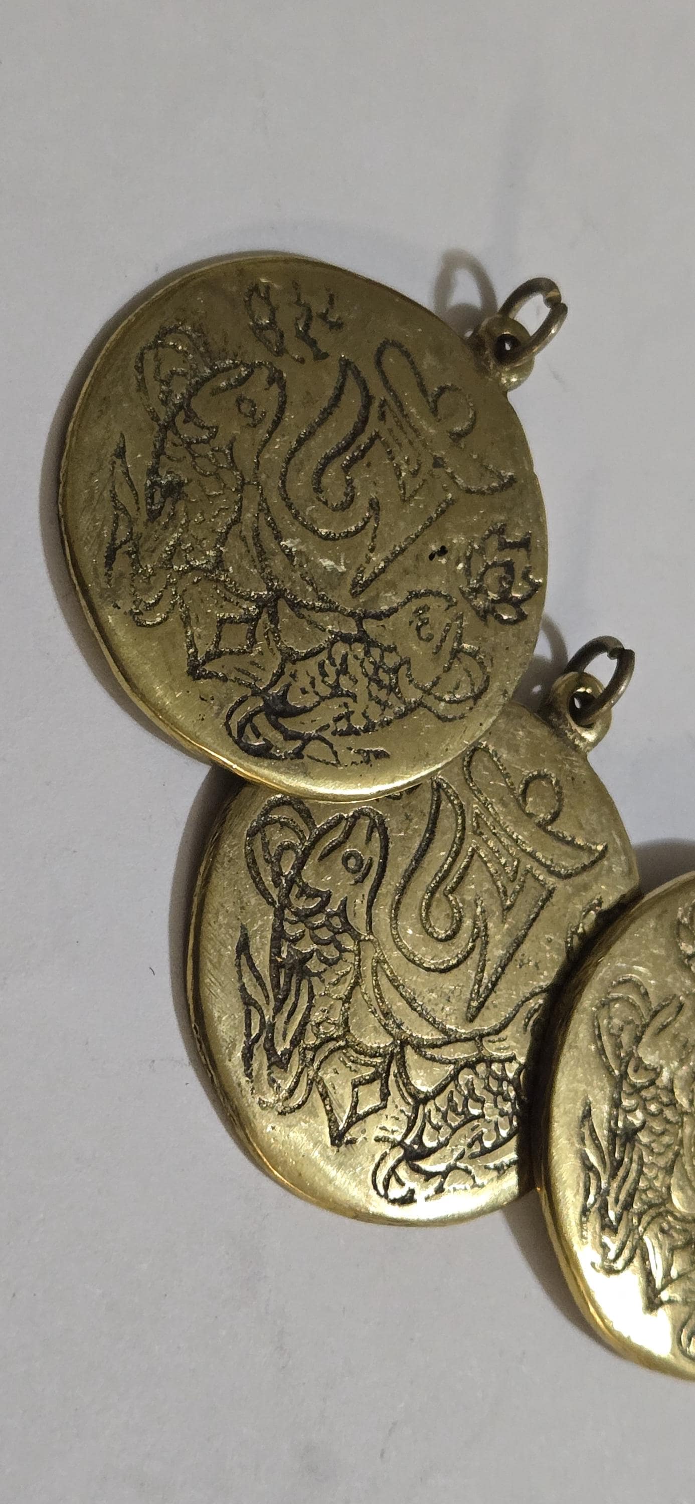 Tibetan brass om and golden fish symbol antiqued finish ashtamangala auspicious symbol Om pendant - CP011B