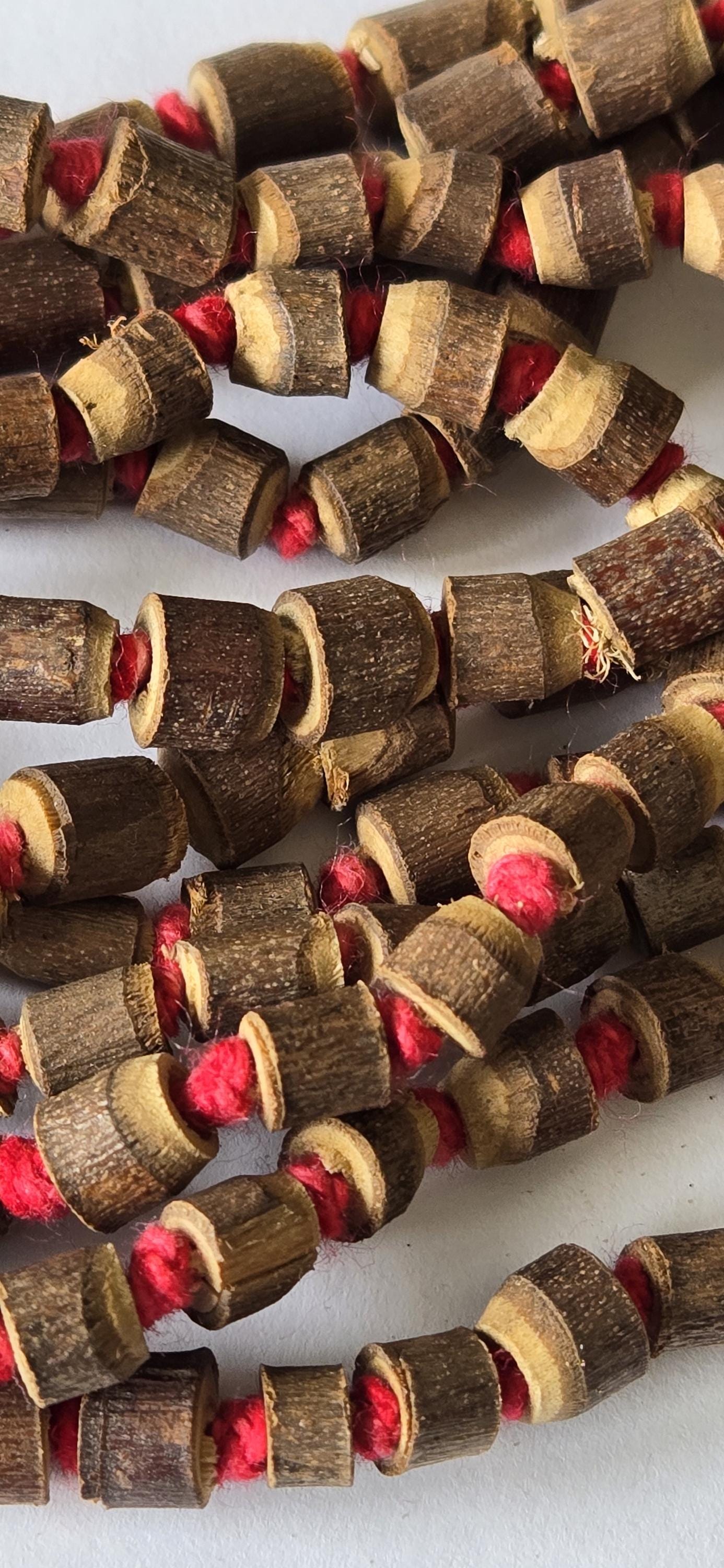 Smal size light weight Natural Tulsi wood beads strand knotted- 100 beads - NB094