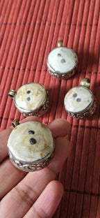 1 pendant - Beautiful Tibetan natural naga conch shell pendant encased in antiqued silver floral design from Nepal -- PM486