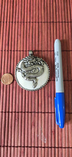 1 pendant - Large bold Tibetan Silver Repousse tribal naga conch shell pendant with tibetan coiled snake dragon carving - PM492G