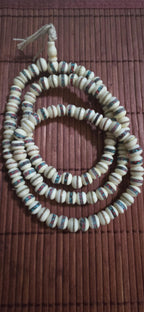 108 beads - 10 mm Tibetan cream white color bone mala turquoise brass copper turquoise coral inlay recycledcattle bone beads Nepal - ML075A