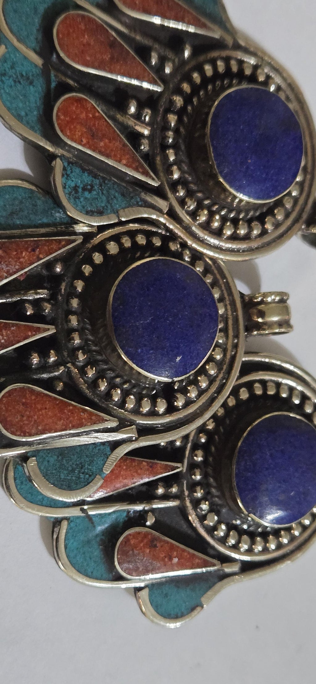 1 pendant - Beautiful Tibetan hamsa pendant with lapis coral turquoise inlay hand pendant handcrafted Nepal - PM337D