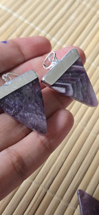 1 pendant - Purple Amethyst triangle cut shape silver color electroplated gemstone pendant - PM330D
