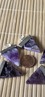 1 pendant - Purple Amethyst triangle cut shape silver color electroplated gemstone pendant - PM330D