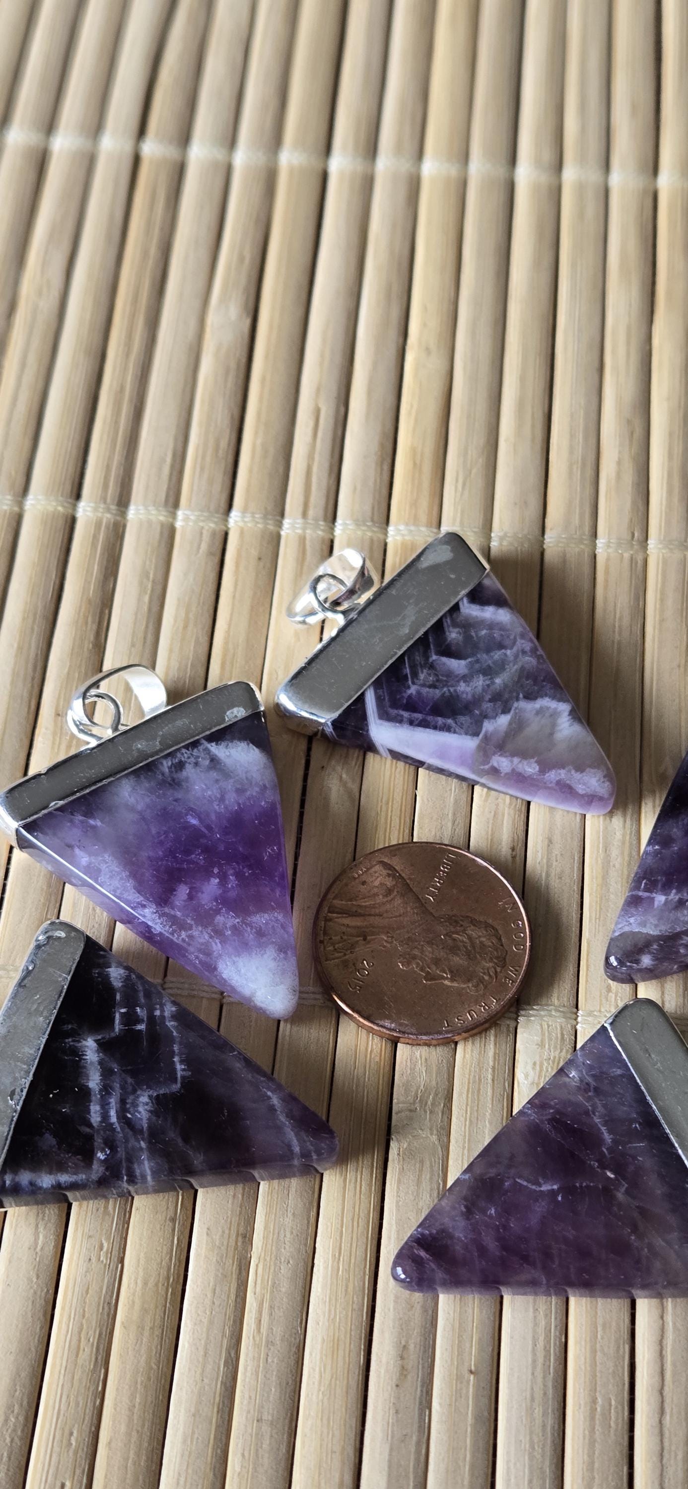 1 pendant - Purple Amethyst triangle cut shape silver color electroplated gemstone pendant - PM330D