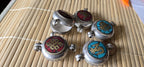 2 Pendants - Reversible endless Knot OM buddha eye symbol mix inlaid silver finish Ghau prayer box Endless knot pendant - PM571B