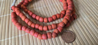 Ethnic nepali reddish orange salmon sherpa glass beads strand from Nepal -BD944G