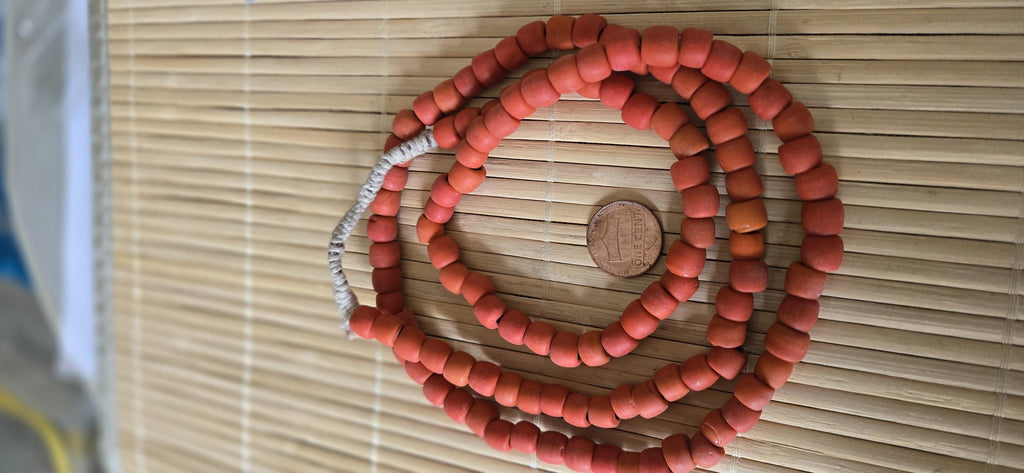 Ethnic nepali reddish orange salmon sherpa glass beads strand from Nepal -BD944G