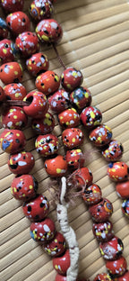 10 beads - Ethnic Nepali reddish orange color dotted sherpa glass beads rondelle from Nepal- BD944H