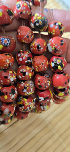 10 beads - Ethnic Nepali reddish orange color dotted sherpa glass beads rondelle from Nepal- BD944H