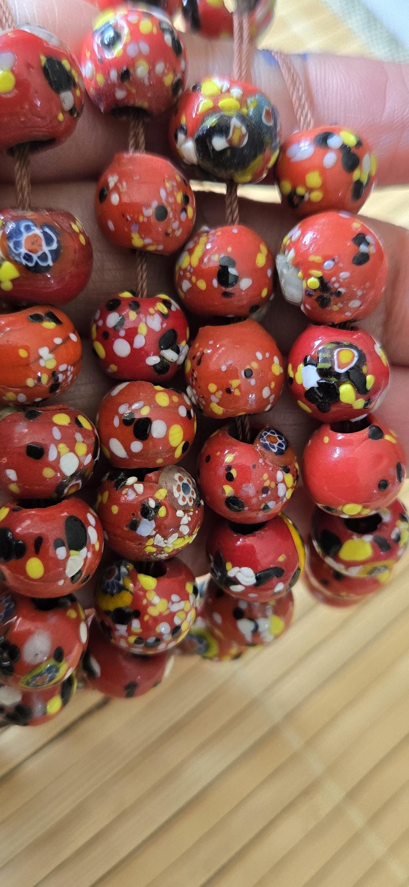 10 beads - Ethnic Nepali reddish orange color dotted sherpa glass beads rondelle from Nepal- BD944H