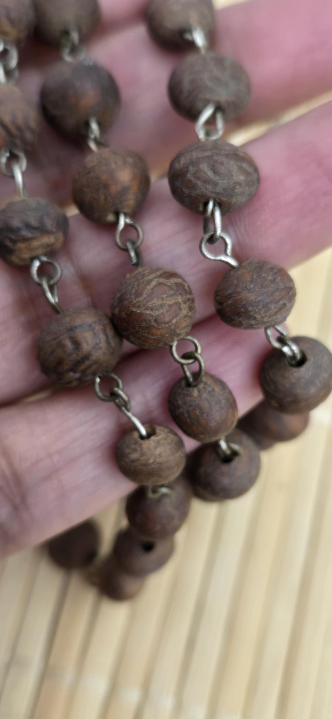 57 beads - 1 strand - Dark brown color small natural seed beads mala making wired loop beads from Nepal - BD944E