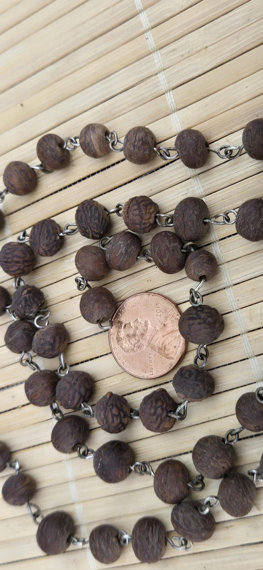 57 beads - 1 strand - Dark brown color small natural seed beads mala making wired loop beads from Nepal - BD944E