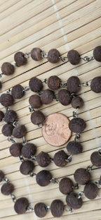 57 beads - 1 strand - Dark brown color small natural seed beads mala making wired loop beads from Nepal - BD944E