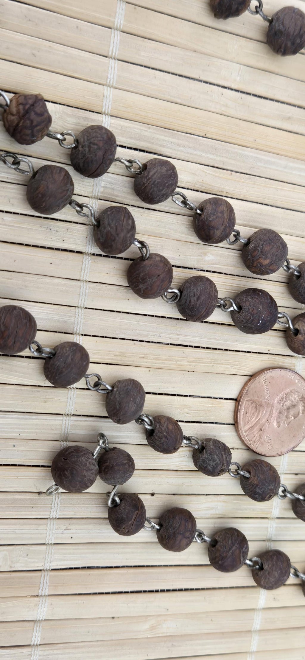 57 beads - 1 strand - Dark brown color small natural seed beads mala making wired loop beads from Nepal - BD944E