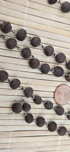 57 beads - 1 strand - Dark brown color small natural seed beads mala making wired loop beads from Nepal - BD944E