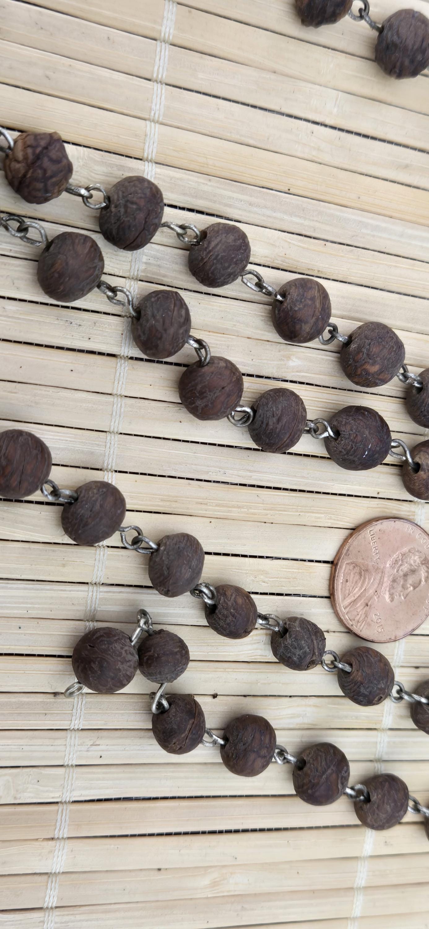 57 beads - 1 strand - Dark brown color small natural seed beads mala making wired loop beads from Nepal - BD944E