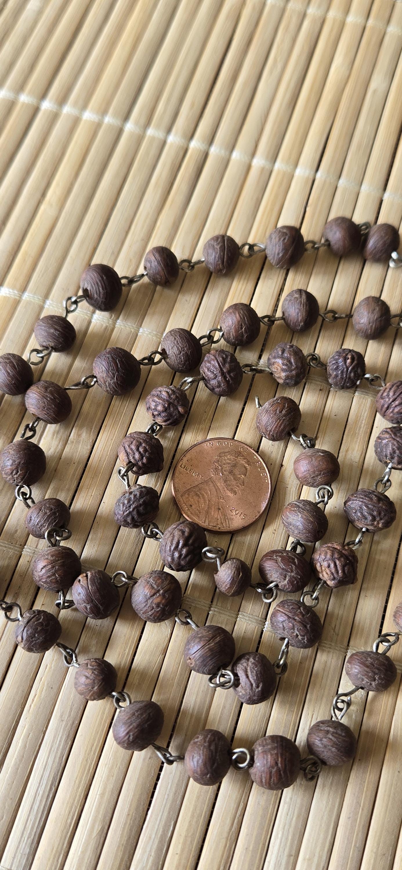 57 beads - 1 strand - Dark brown color small natural seed beads mala making wired loop beads from Nepal - BD944E