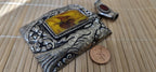 OOAK Extra Large Tibetan Silver Repousse phoenix Bird carving pendant with resin coral inlay - PM278L