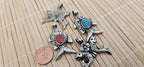 4 Pendants - Dual sided Tibetan antiqued silver finish fish pendants from Nepal - PM275B