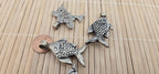 4 Pendants - Dual sided Tibetan antiqued silver finish fish pendants from Nepal - PM275B