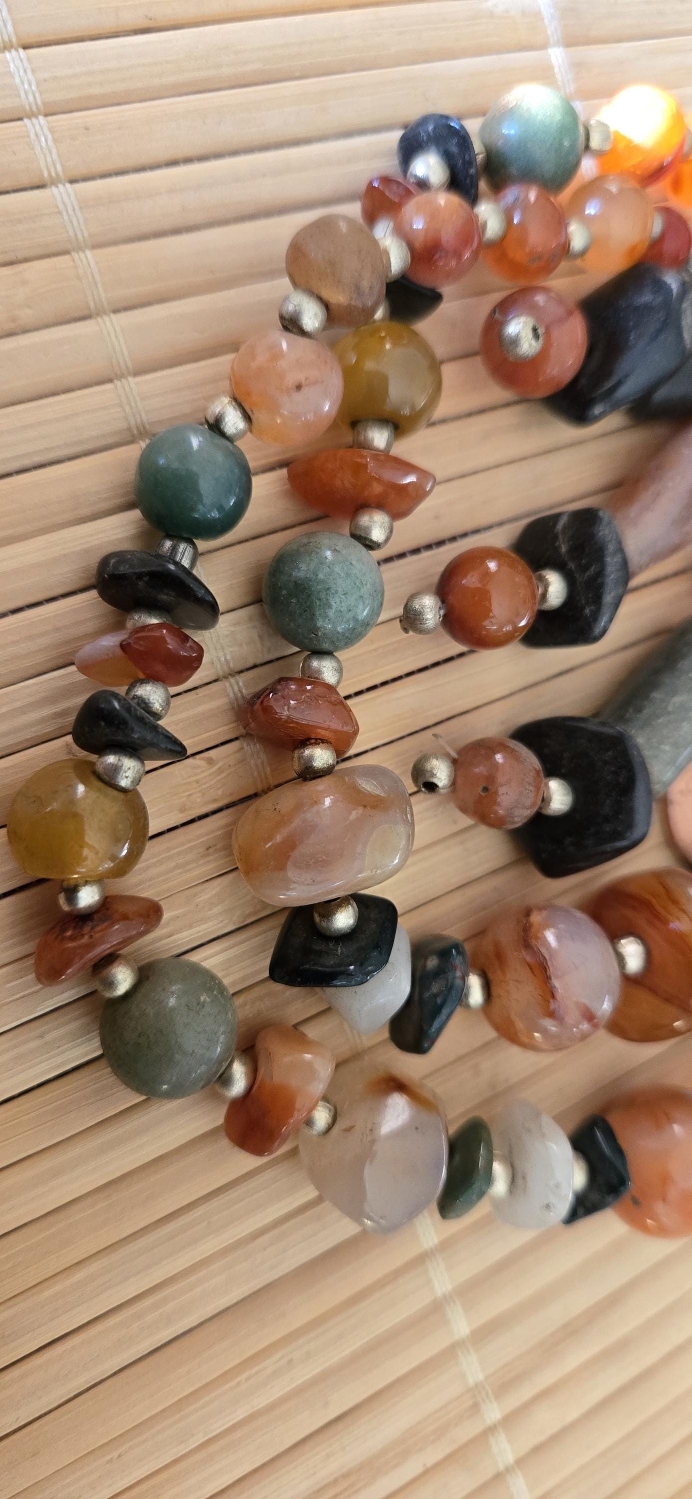 Tibetan beads ethnic Nepal himalayan old gemstone beads strand agate quartz carnelian beads - BD944M