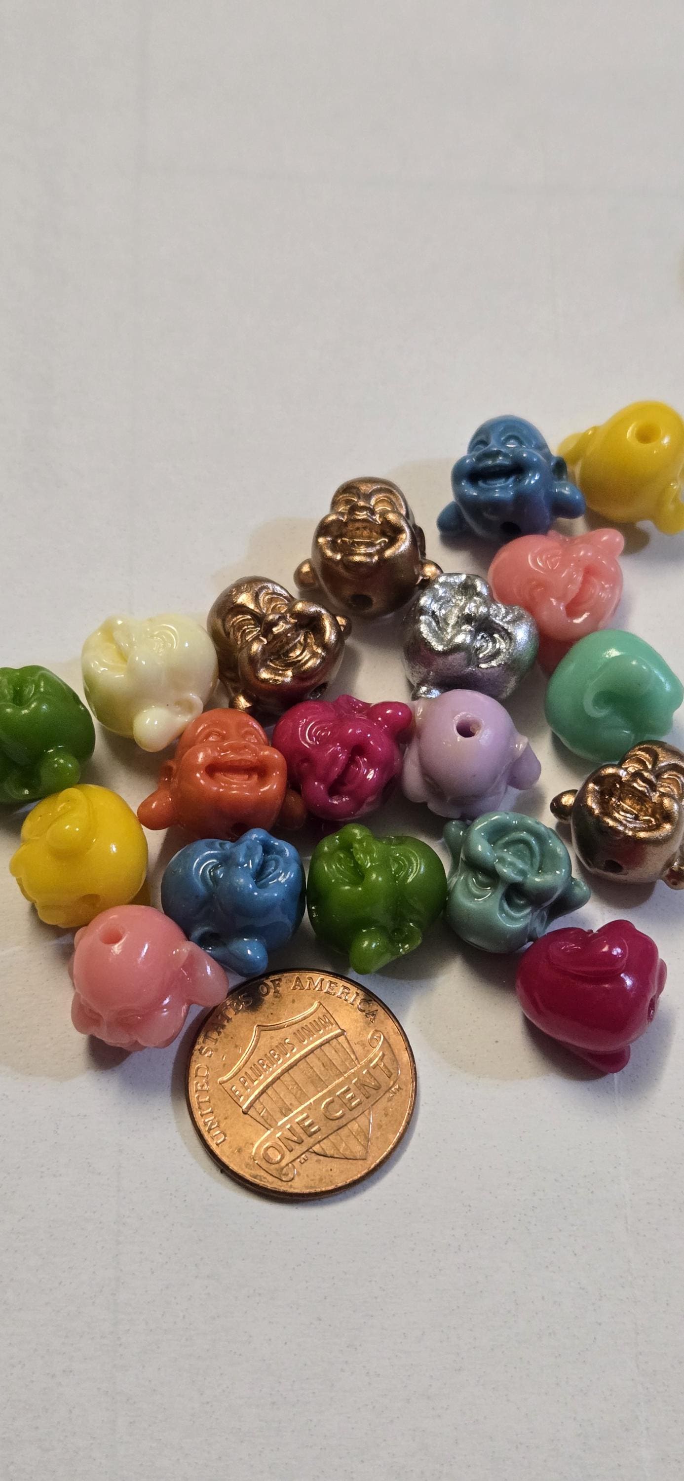 8 Beads - Small laughing Buddha beads mix colors resin beads 14 mm x 12 mm - BD884H