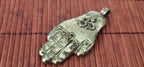 OOAK - Large Tibetan antiqued silver finish holy mantra Om namah shivay inscribed hand pendant floral carving reverse side from Nepal PM339G