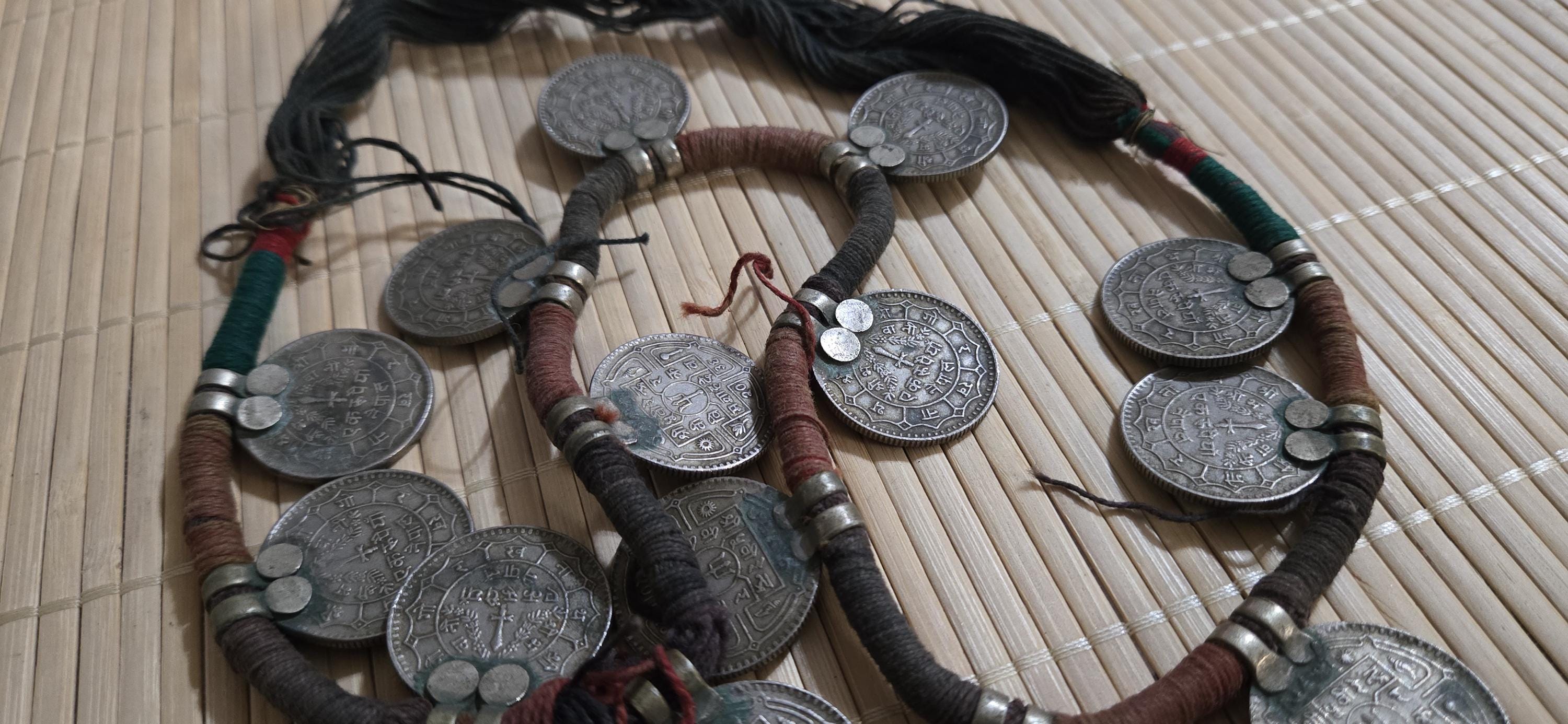 Vintage Nepalese Coin Necklace | 1970s 1 Rupee Coins neck| Ethnic Tribal Jewelry | Collectible Statement Piece | Nepal Necklace – STR003B