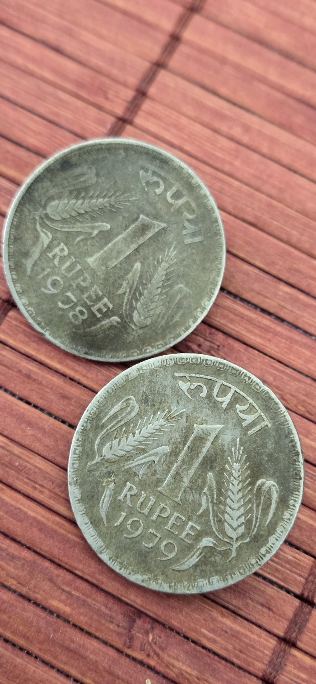 Vintage India 1978 and 1979 genuine One Rupee Coin charms pendant- 2 collectible pieces - STR003C