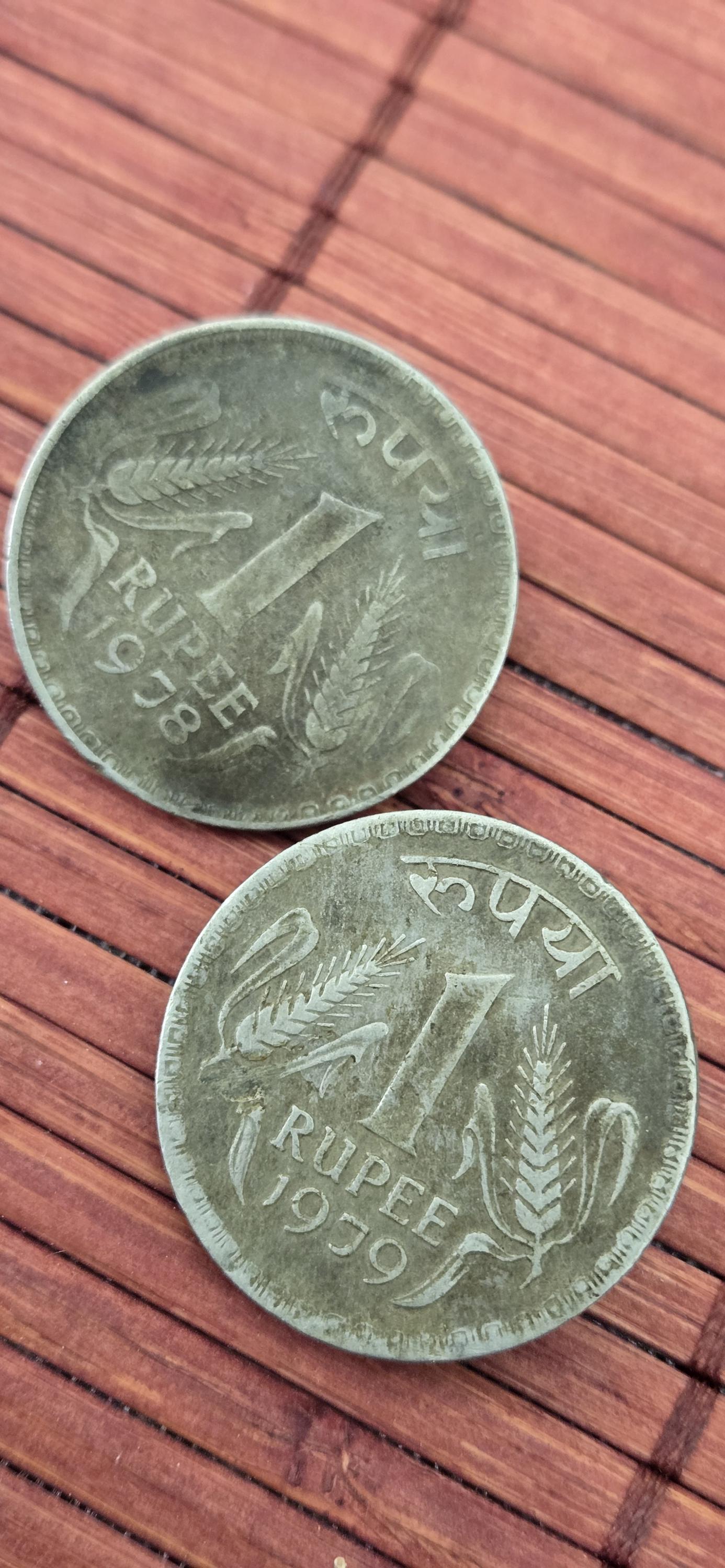 Vintage India 1978 and 1979 genuine One Rupee Coin charms pendant- 2 collectible pieces - STR003C