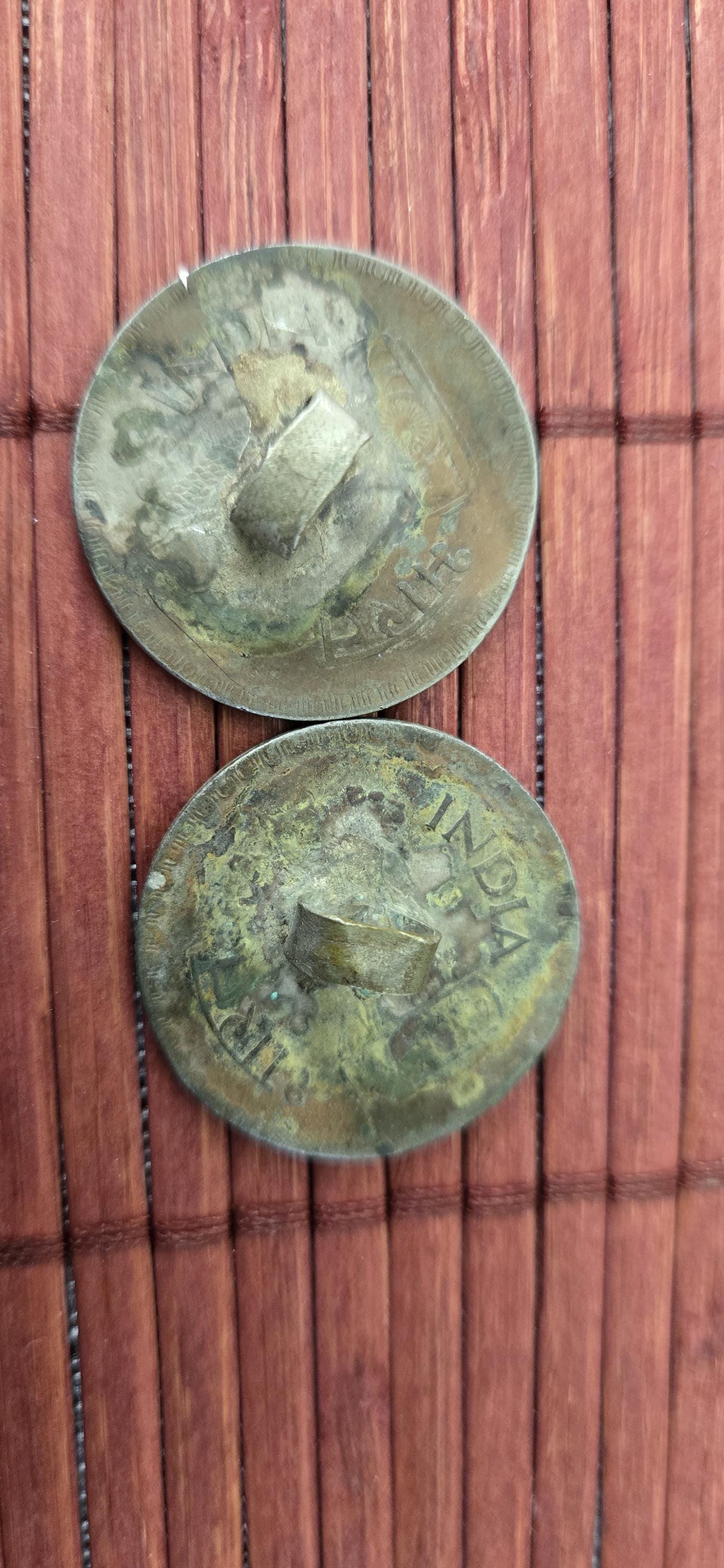 Vintage India 1978 and 1979 genuine One Rupee Coin charms pendant- 2 collectible pieces - STR003C