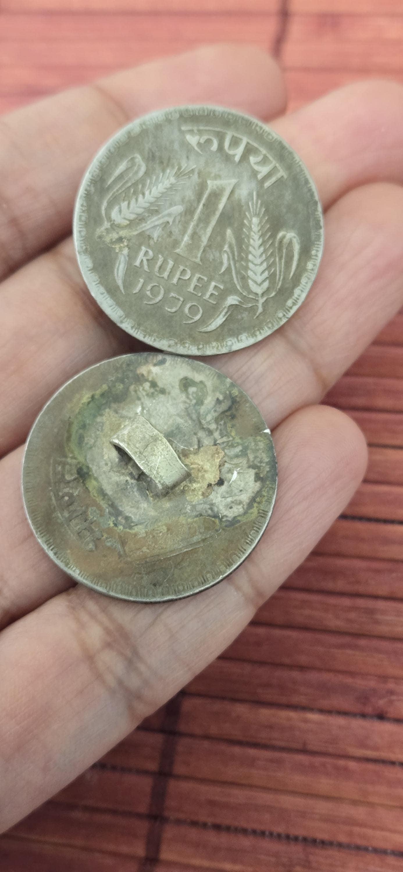 Vintage India 1978 and 1979 genuine One Rupee Coin charms pendant- 2 collectible pieces - STR003C