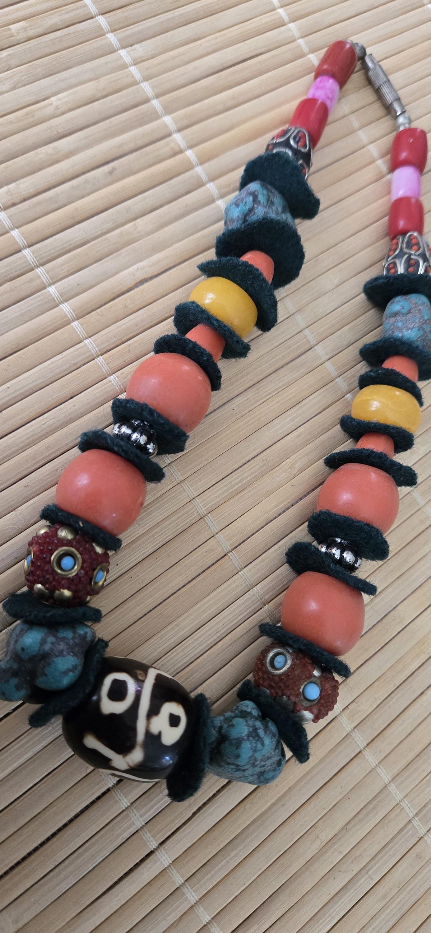 Vintage tibetan nepal mixed tribal beads short strand 16 inches STR004A