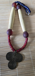 Vintage tribal naga glass beads bone beads brass pendant necklace STR004B