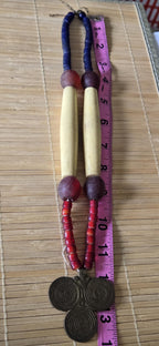 Vintage tribal naga glass beads bone beads brass pendant necklace STR004B