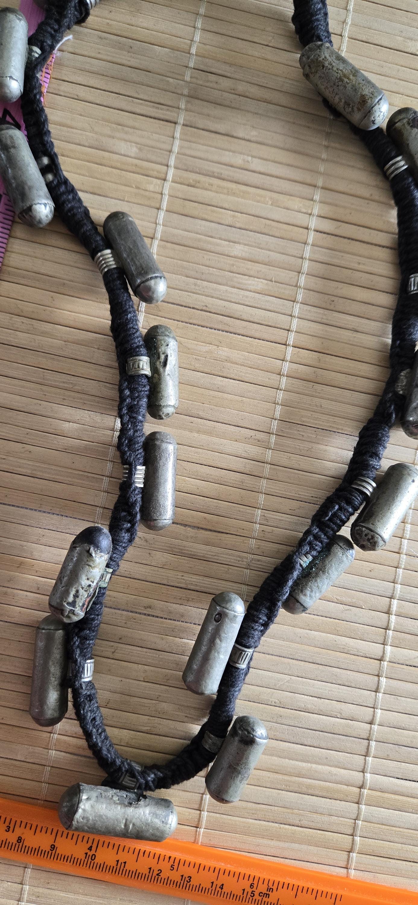 Vintage old ethnic nepal tribal brass amulet pendants necklace one of a kind - Selling As Is - STR005A
