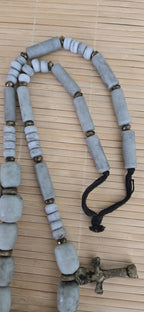 Vintage African Brass Fertility Pendants Necklace | Tribal Clay Beads | Ethnic Jewelry | Boho Statement Necklace STR004D