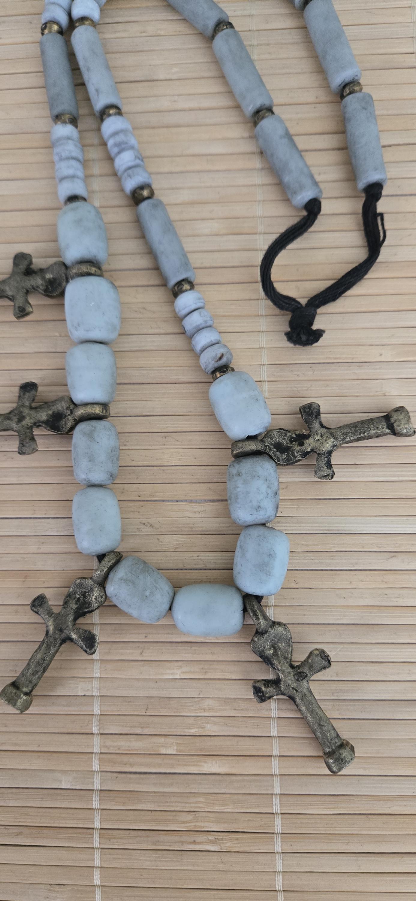 Vintage African Brass Fertility Pendants Necklace | Tribal Clay Beads | Ethnic Jewelry | Boho Statement Necklace STR004D