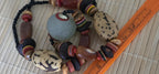 Vintage African Beads Strand large agate, Piassava Palm Seed beads, Carnelian Glass & Disc Beads Natural Tribal Jewelry Supplies STR005H