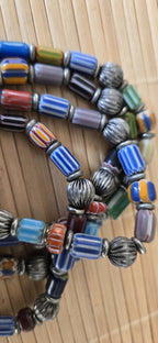 Gorgeous hand crafted vintage chevron old glass beads necklace pendant from Nepal STR006B
