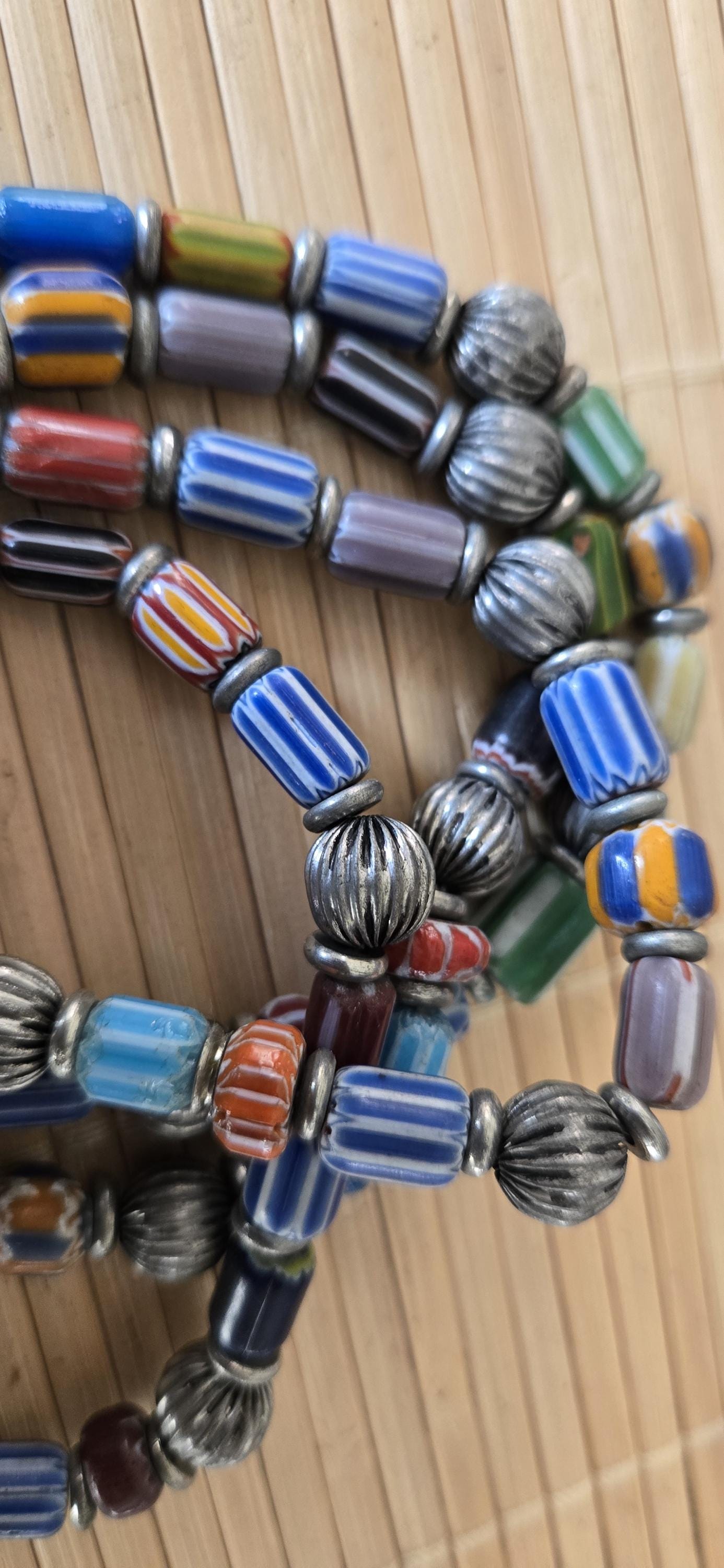 Gorgeous hand crafted vintage chevron old glass beads necklace pendant from Nepal STR006B