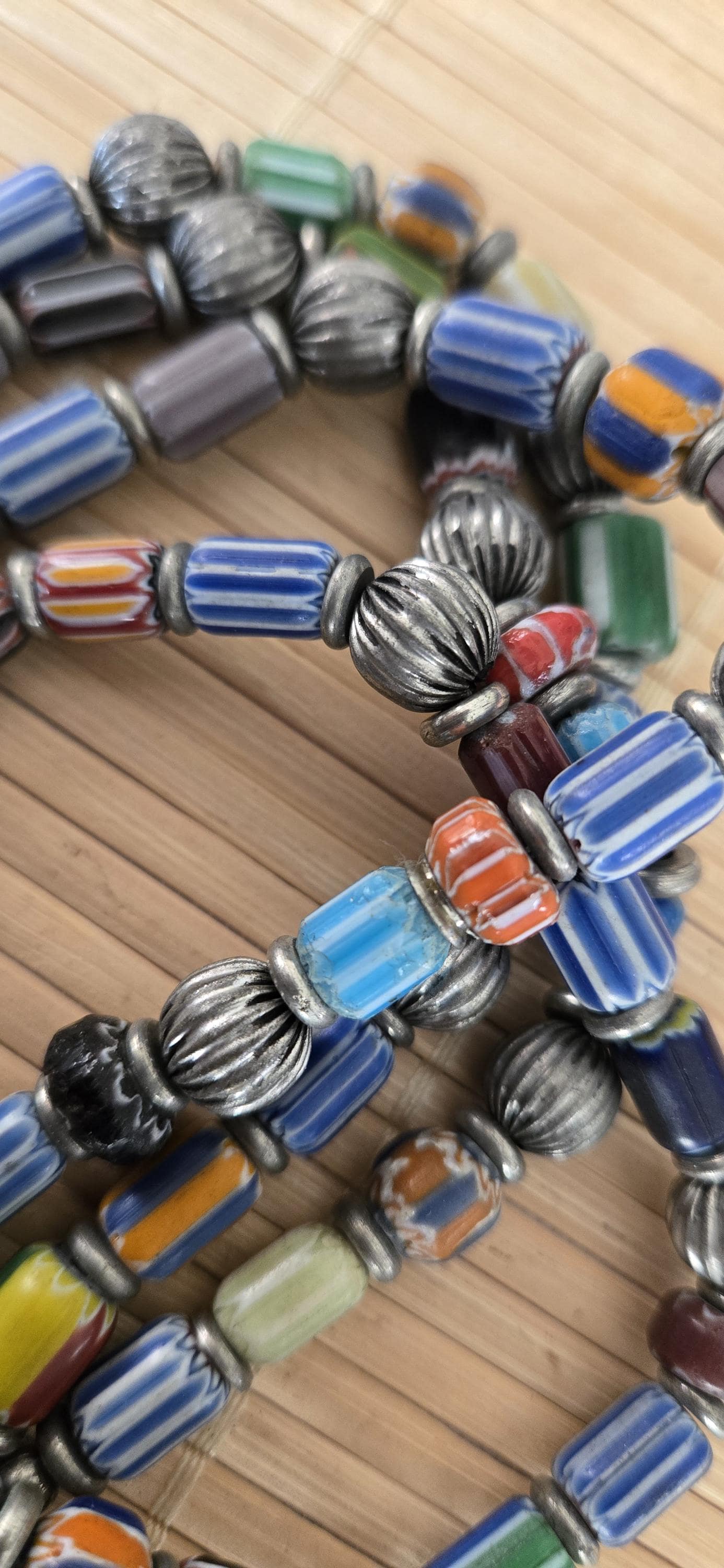 Gorgeous hand crafted vintage chevron old glass beads necklace pendant from Nepal STR006B