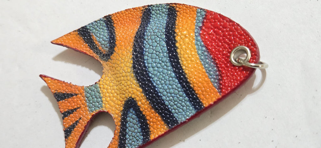 Unique handcrafted Large bold size Fish Leather Pendant – Rustic Luxe Charm for Keyring or Bag - BD753D